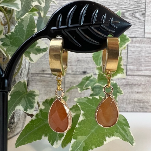 Crystal & Stone Dainty Gold Hoop Earrings - Stylish Boho Chic Earrings - Picture 7 of 15